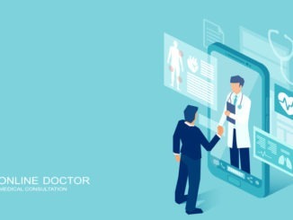 Vector of a patient meeting a doctor online using a smartphone technology