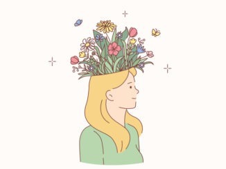 Woman with blooming head concept