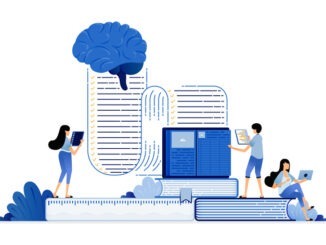 illustration of artificial intelligence and machine learning technology to help future education and learning. Vector design for landing page, web, website, mobile apps, poster, flyer, ui ux