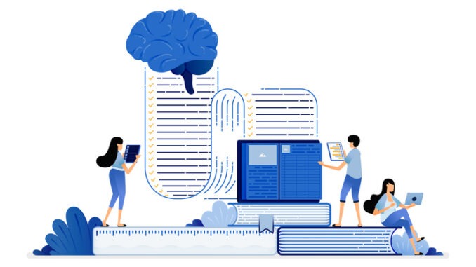 illustration of artificial intelligence and machine learning technology to help future education and learning. Vector design for landing page, web, website, mobile apps, poster, flyer, ui ux