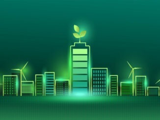 Ecology concept with green eco city background. Environment