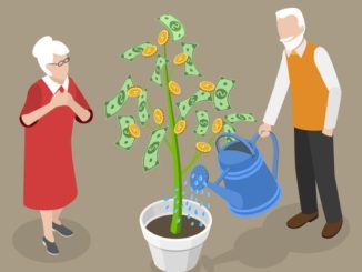 Pensioners watering money tree