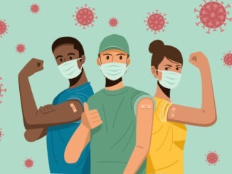 People showing their arms after receiving covid-19 vaccination
