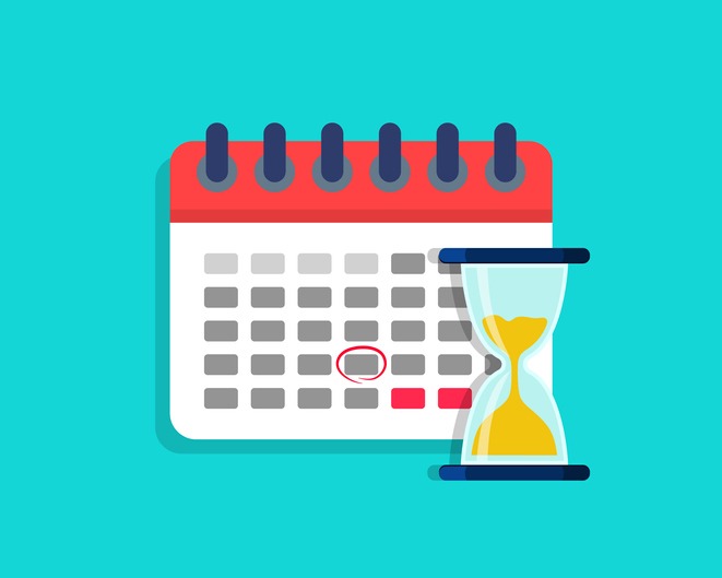 Deadline on calendar with hourglass.