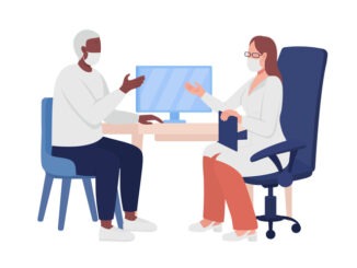 Patient consulting with doctor semi flat color vector characters