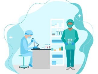 Vector illustration of a professional medical laboratory. Scientists are working in the laboratory.