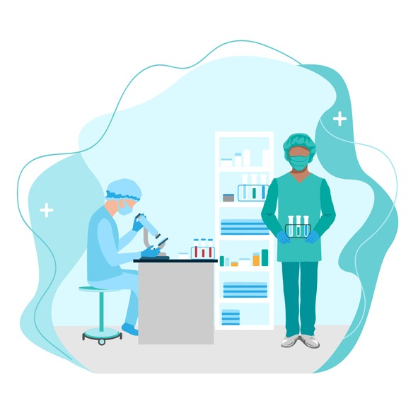 Vector illustration of a professional medical laboratory. Scientists are working in the laboratory.