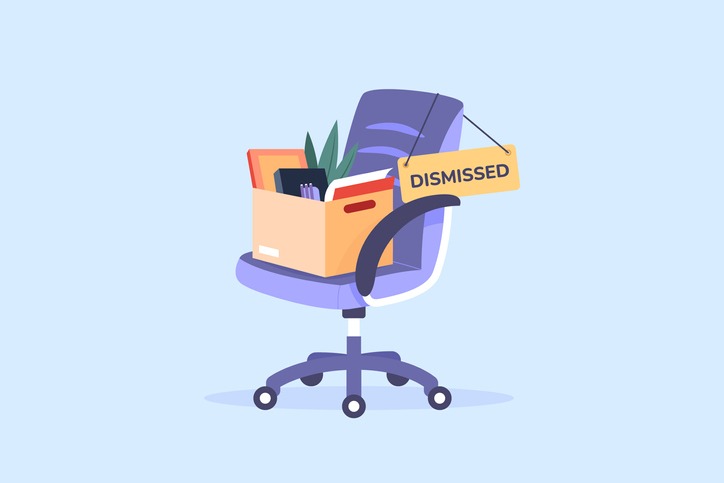 Chair dismissed employee. Quitting job worker, box of fired businessman leaving office
