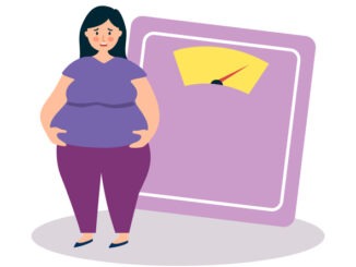 Overweight woman worrying about her weight