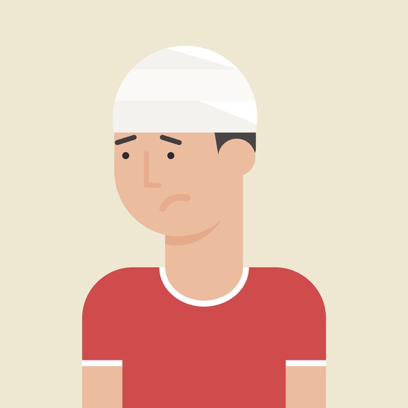 Illustration of a man with bandage on his head,