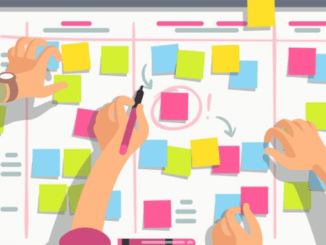 planner board with multi-coloured post-it notes