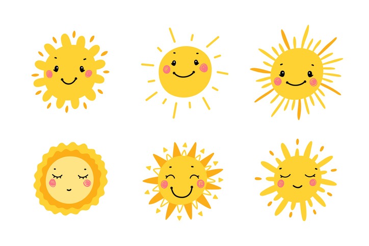 Hand Drawn Doodle Different Funny Suns