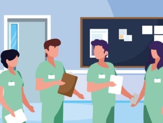 group of professionals doctors in hospital vector illustration design