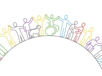 Line style silhouettes of people with various disabilities.