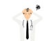 Male doctor in white coat holding head feeling burntout