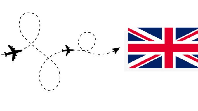 Aeroplane following a dotted line into the UK