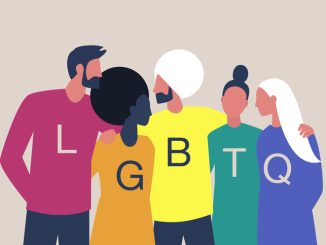 LGBTQ+ sign, Homosexual relationships, A diverse community of modern gay, lesbian, bisexual, transgender, queer people hugging and supporting each other