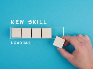 Progress bar with the words new skill loading, education concept, having a goal, online learning, knowledge is power strategy