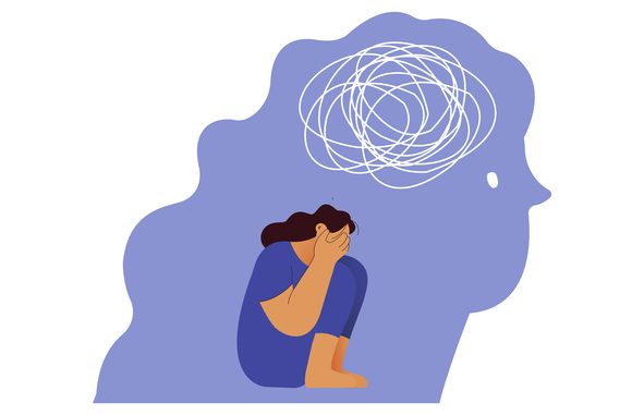 Feeling trapped. Fears. Depressed and fatigue woman. Young woman feeling trapped. Modern flat vector illustration