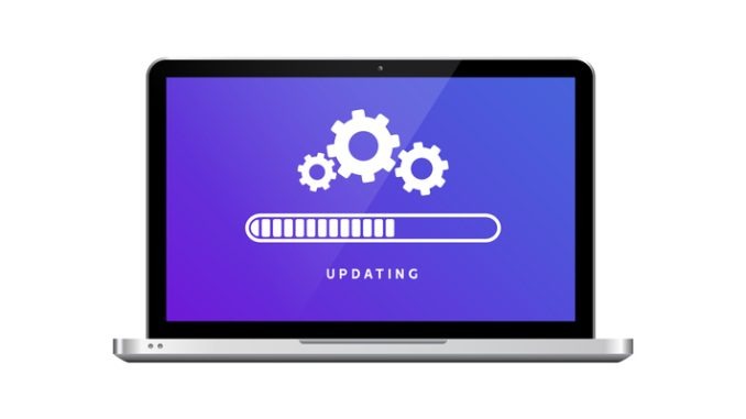 Software update laptop computer upgrade. Load software update system concept hardware