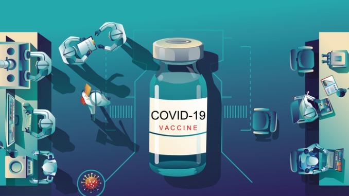 COVID-19 vaccine, laboratory test, syringe, a vaccine vial, working on the test. vaccine development