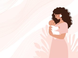 Beautiful modern woman hugging baby, concept of pregnancy and motherhood, vector illustration for doula, obstetrics, doctor. Modern landing page in flat cartoon design.