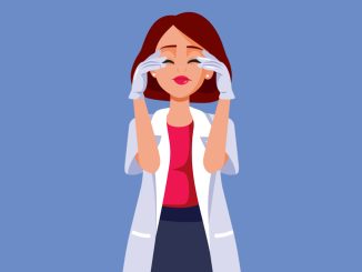 Stressed Medical Doctor Suffering from a Headache Vector Cartoon Illustration