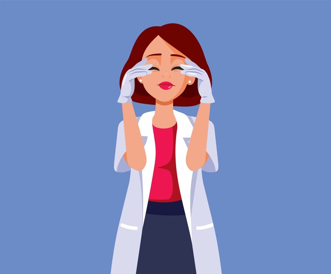 Stressed Medical Doctor Suffering from a Headache Vector Cartoon Illustration