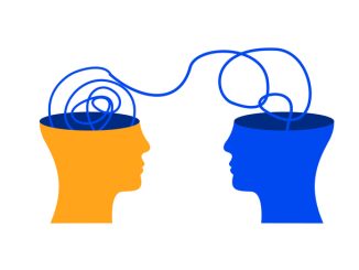 Sharing exchange ideas states of mind mental health depression awareness flat illustration design vector banner