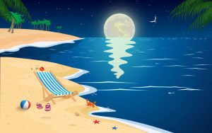 landscape of the beach in full moon night