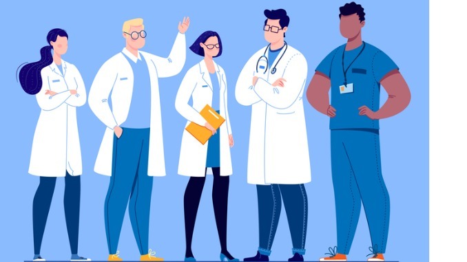 The concept of the medical team. Vector illustration.