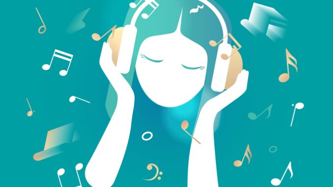 A girl is listening to classical music with headphone vector illustration graphic