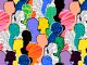 Colorful diverse people crowd abstract art seamless pattern.