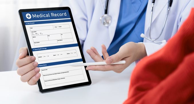 Laptop display medical report on an app