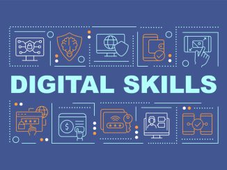 Digital skills word concepts dark blue banner