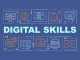 Digital skills word concepts dark blue banner