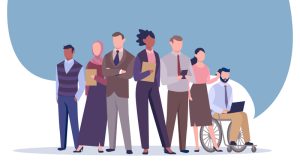 Multinational inclusive group of confident business people with a female leader