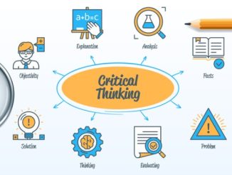 Critical thinking chart with icons and keywords