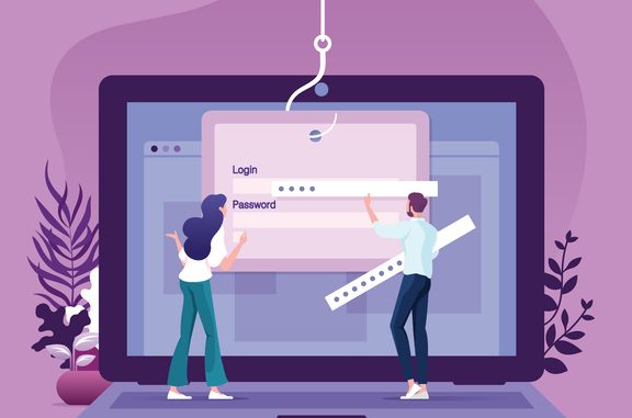 Data phishing, hacking online scam on computer laptop concept