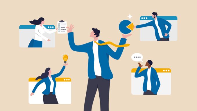 Vendor, third party or outsourcing, work with client or colleagues virtually, contractors or supplier, provider or partner concept, business people work virtually together collaborate for success.