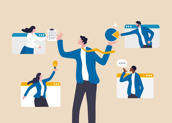 Vendor, third party or outsourcing, work with client or colleagues virtually, contractors or supplier, provider or partner concept, business people work virtually together collaborate for success.
