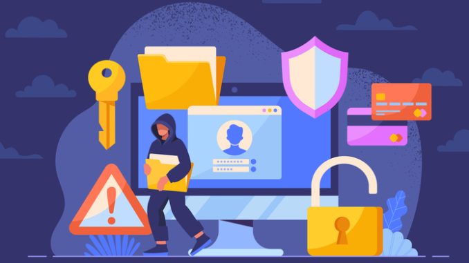 Concept of hacker. Man steals personal data, Internet security. 