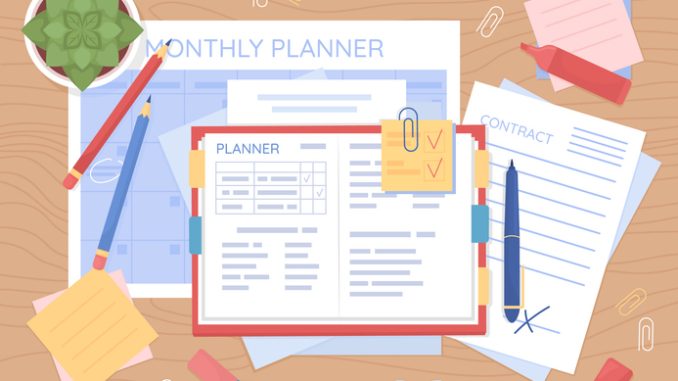 Monthly planning flat color vector illustration