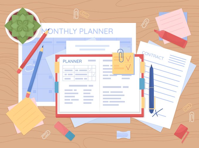 Monthly planning flat color vector illustration