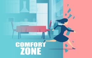Vector of a young woman housewife running away from comfort zone