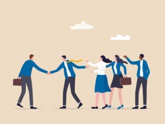 Onboarding new employee, warm welcome to new office, introduce new hire to colleagues, orientation training on first day concept, businessman manager handshake welcome and introduce new staff to team.