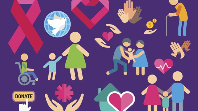 Charity care flat icons set