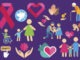 Charity care flat icons set