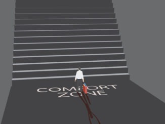 businessman and the ladder of comfort zone.