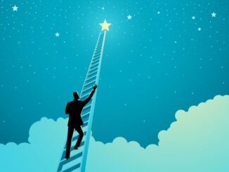 Person climbing a ladder to reach out for the stars